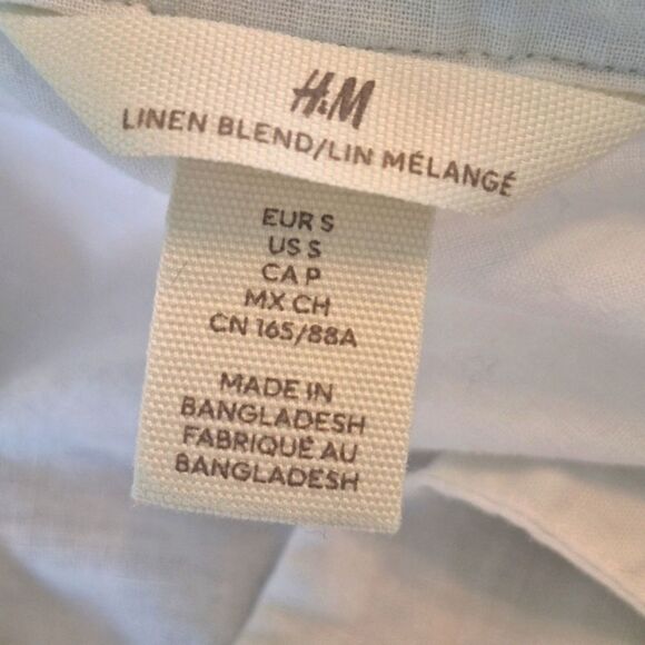 H&M Linen Cotton Shirt Crisp White Blouse Top Pullover Popover Loose size S - Picture 3 of 9